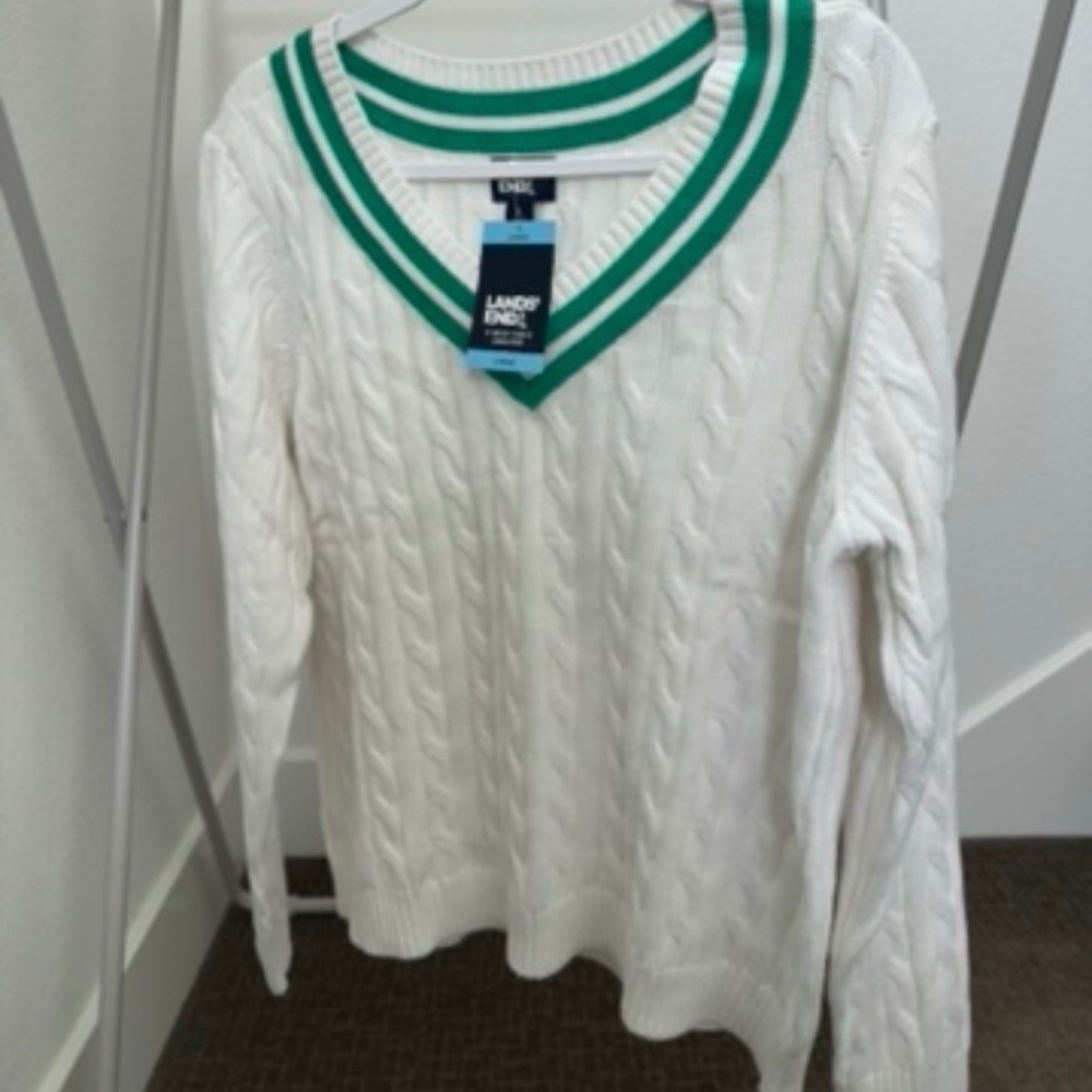Lands' End Women's V-Neck Cable Sweater